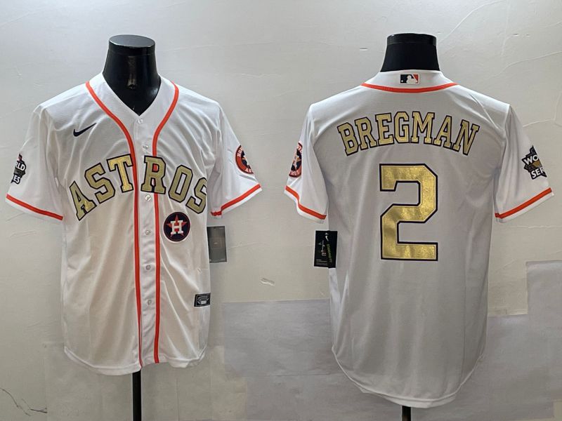 Men Houston Astros #2 Bregman White Gold Game 2025 Nike MLB Jersey style 6->houston astros->MLB Jersey